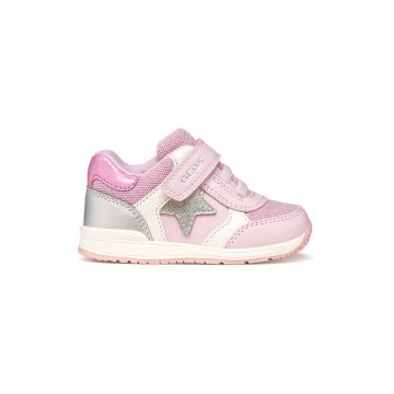 Pantofi sport cu aplicatii stea si velcro - Roz pastel/Argintiu