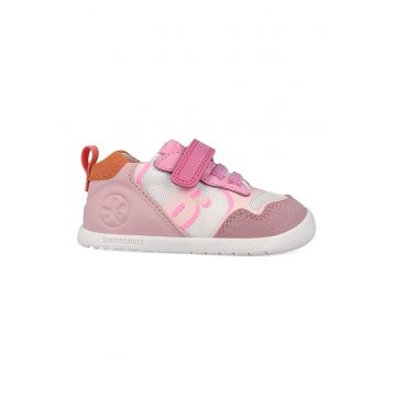 Pantofi sport cu inchidere velcro si insertii din material textil - Roz pastel/Albastru deschis/Roz prafuit