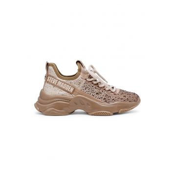 Pantofi sport demi-wedge cu strasuri - Maro taupe