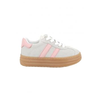 Pantofi sport din piele intoarsa cu flatform si buzunar cu fermoar - Gri deschis/Roz pastel