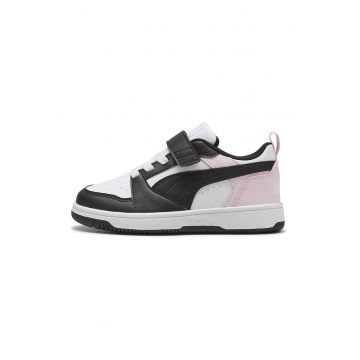 Pantofi sport Rebound V6 din piele ecologica cu velcro - Alb/Negru/Roz pastel