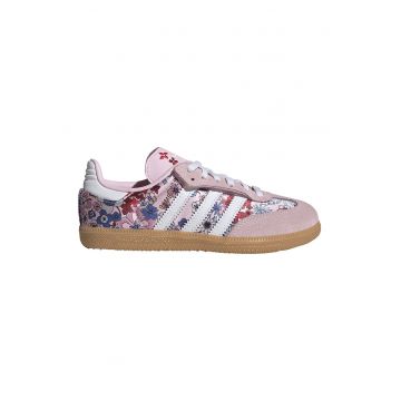 Pantofi sport Samba cu garnituri din piele intoarsa si model - Albastru inchis/Roz pastel/Alb optic