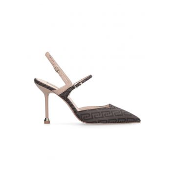 Pantofi sport slingback cu toc stiletto cu model si varf ascutit - Maro inchis