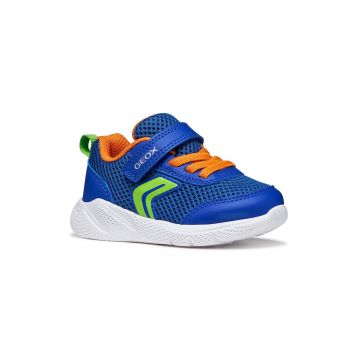 Pantofi sport Sprintye din plasa si insertii din piele ecologica - Portocaliu/Albastru royal/Verde lime