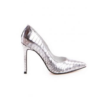 Pantofi stiletto piele naturala Argintiu Luxury