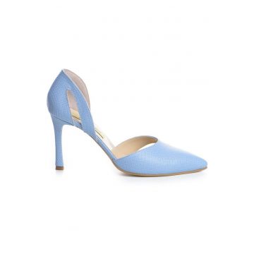 Pantofi stiletto piele naturala Bleu Zaira