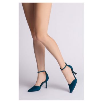 Pantofi stiletto piele naturala Turcoaz Classy