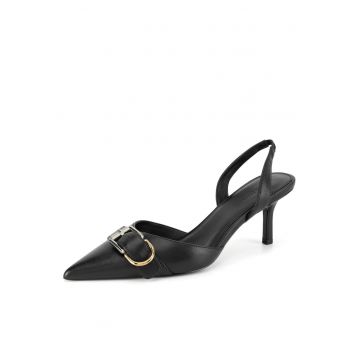 Pantofi d'Orsay din piele cu varf ascutit si catarama decorativa HOLLY-V1681-311 - Negru