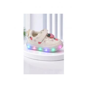 Adidasi albi cu luminite Capsunele - Multicolor