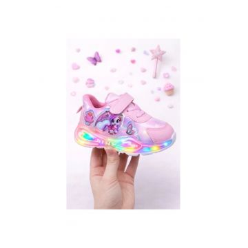 Adidasi roz cu luminite pentru fetite Ponei - Roz