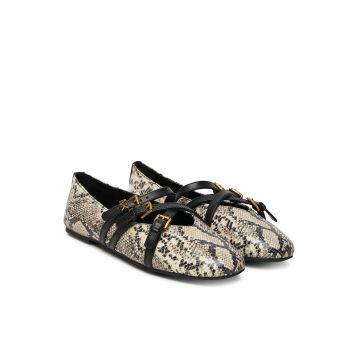 Balerini dama -  piele naturala - negru/bej