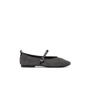 Balerini dama -  textil - negru/argintiu