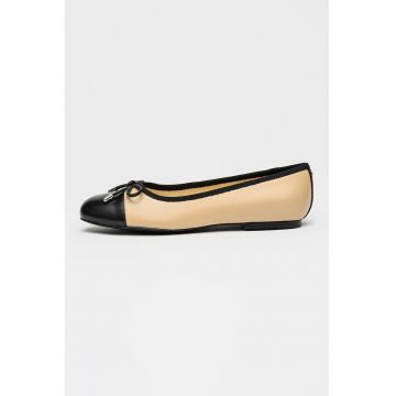 Balerini de piele cu aplicatie cap-toe Aster - Negru/Bej