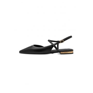 Balerini de piele cu bareta pe glezna - Negru