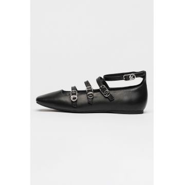 Balerini de piele cu barete multiple cu catarama Konnie - Negru