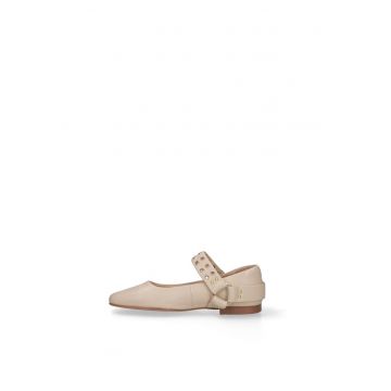 Balerini din piele cu anouri metalice Seraphina PLus - Bej deschis
