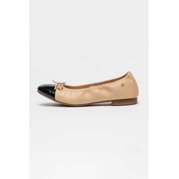 Balerini elastici din piele ecologica - Negru/Maro nisip