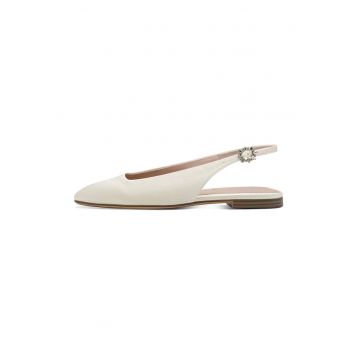 Balerini slingback cu varf rotund - Alb/Argintiu