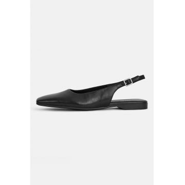 Balerini slingback din piele cu varf patrat Delia - Negru