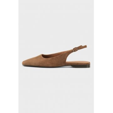 Balerini slingback din piele intoarsa - Maro pamantiu