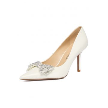 Pantofi dama -  model cu funda - piele naturala - stiletto - alb