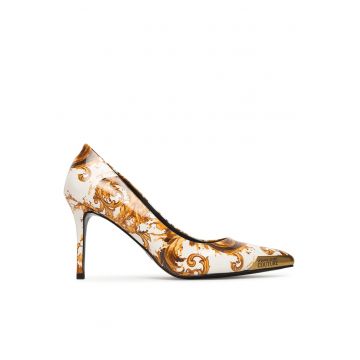 Pantofi dama -  piele ecologica - alb/auriu