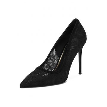 Pantofi dama  piele negru toc stiletto - Negru