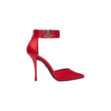 Pantofi dama -  rosu - tesatura - cu fermoar