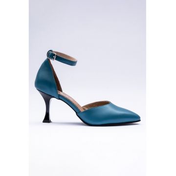 Pantofi de piele cu bareta pe glezna - Albastru inchis