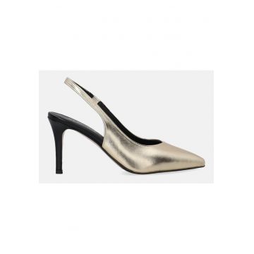 Pantofi de piele cu toc si aspect metalic