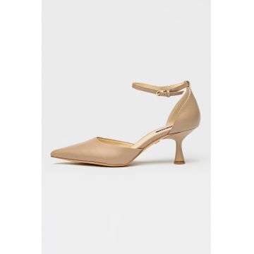 Pantofi de piele cu varf ascutit si toc Esen - Bej roscat