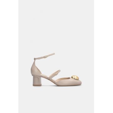 Pantofi din piele peliculizata cu varf patrat - Gri/Bej