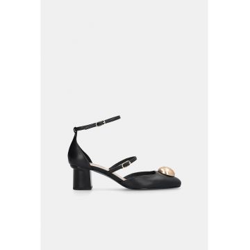 Pantofi din piele peliculizata cu varf patrat - Negru