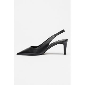 Pantofi slingback cu varf ascutit si toc - Negru