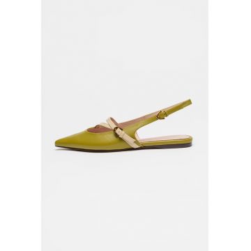 Pantofi slingback de piele cu catarama - Bej/Verde masliniu