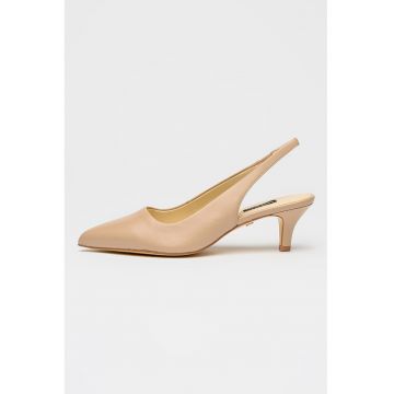 Pantofi slingback de piele cu varf ascutit Enty - Bej roscat