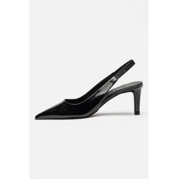Pantofi slingback din piele cu toc clasic - Negru