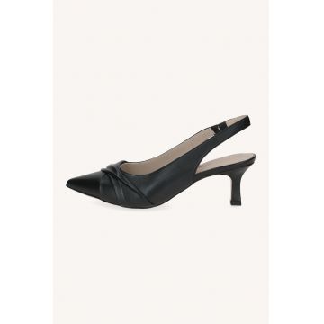 Pantofi slingback din piele cu varf ascutit - Negru
