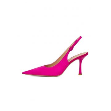 Pantofi slingback din piele intoarsa cu varf ascutit - Fucsia