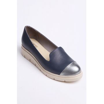 Pantofi slip-on de piele cu aplicatie cap-toe - Argintiu/Bleumarin