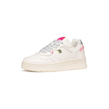 Pantofi sport Lestrella de piele ecologica cu perforatii - Alb fildes/Argintiu