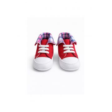 Tenisi bebelusi rosii cu siret talpa flexibila carouri stil sport casual