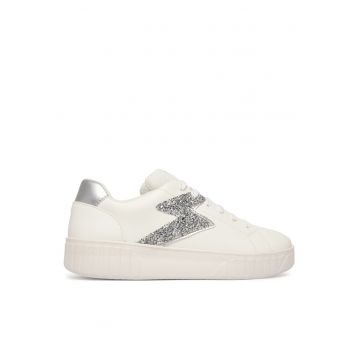 Tenisi copii -  piele ecologica - Alb/Argintiu