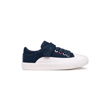 Tenisi low-cut cu velcro - Alb/Bleumarin