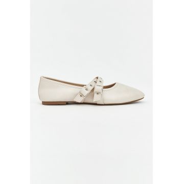 Balerini de piele ecologica cu barete cu catarama - Crem