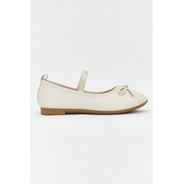 Balerini Mary Jane cu funde - Alb fildes