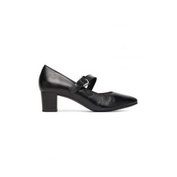 Pantofi cu toc dama -  piele naturala - negru -