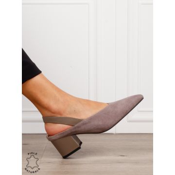 Pantofi dama eleganti din piele naturala Intoarsa cu varf ascutit CRL1631 GRI