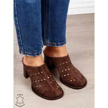 Pantofi dama eleganti din piele naturala Intoarsa Slip-on CRL1633 CAFENIU