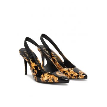 Pantofi dama -  piele ecologica - negru/auriu -